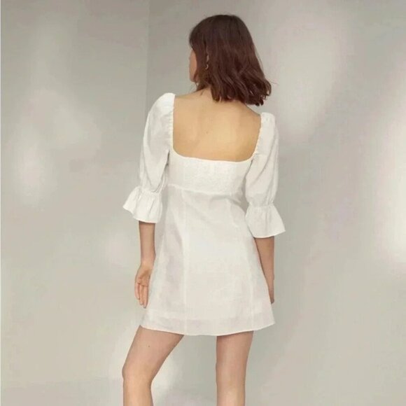 Aritzia Wilfred Stanza Mini Dress Linen Puff Sleeve Coral Pink Corset Size XXS - Picture 16 of 16